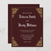 Budget Burgundy  Lace Wedding Invitation (Voorkant / Achterkant)