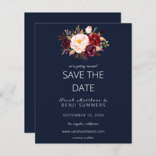 Budget Burgundy Marsa Floral Save the Date - Blue