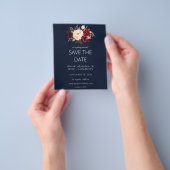 Budget Burgundy Marsa Floral Save the Date - Blue Flyer (Hand)