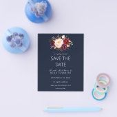 Budget Burgundy Marsa Floral Save the Date - Blue Flyer (Enkel)