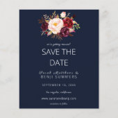 Budget Burgundy Marsa Floral Save the Date - Blue Flyer (Voorkant)