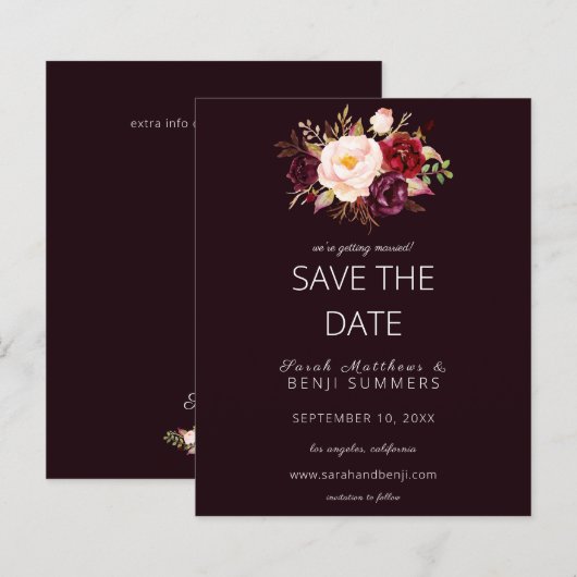Budget Burgundy Marsa Floral Save the Date - D Red (Voorkant / Achterkant)