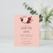 Budget Burgundy Marsa Floral Save the Date-Roze 2 (Staand voorkant)