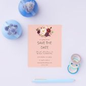 Budget Burgundy Marsa Floral Save the Date-Roze 2 Flyer (Enkel)