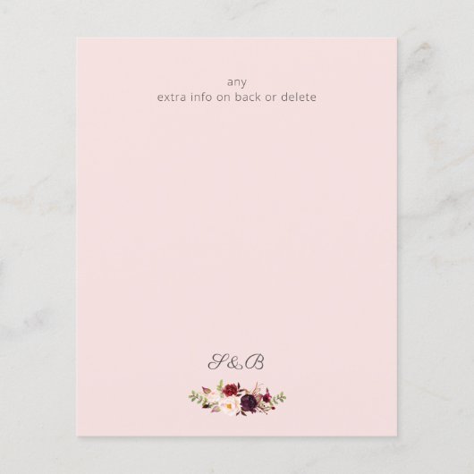 Budget Burgundy Marsa Floral Save the Date - Roze Flyer (Achterkant)