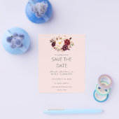 Budget Burgundy Marsa Floral Save the Date - Roze Flyer (Enkel)
