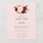 Budget Burgundy Marsa Floral Save the Date - Roze Flyer (Voorkant)