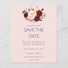 Budget Burgundy Marsa Floral Save the Date - Roze Flyer