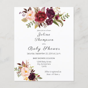 Budget Burgundy Marsala Baby shower Flyer