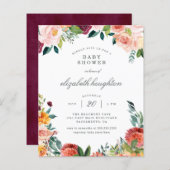 Budget Burgundy Marsala Blush Floral Baby shower (Voorkant / Achterkant)
