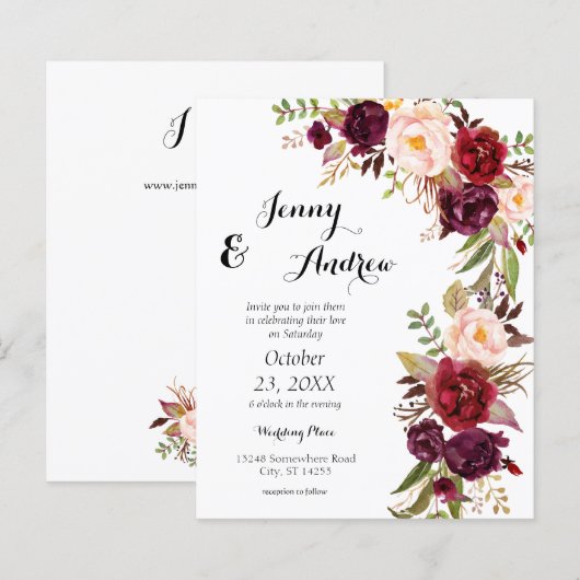 Budget Burgundy Marsala Floral 2 Wedding (Voorkant / Achterkant)