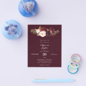Budget Burgundy Marsala Floral Burg Wedding Flyer (Enkel)