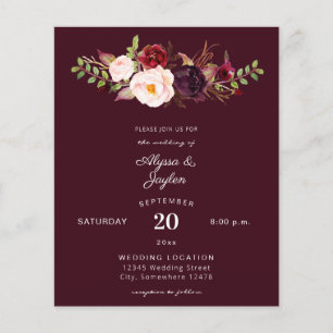 Budget Burgundy Marsala Floral Burg Wedding Flyer