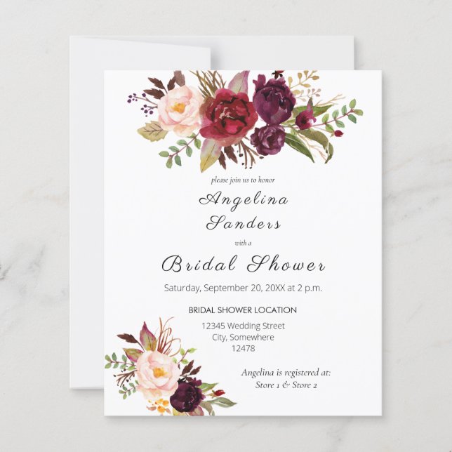 Budget Burgundy Marsala Floral Vrijgezellenfeest (Voorkant)