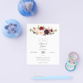 Budget Burgundy Marsala Pink Floral Wedding Flyer (Enkel)