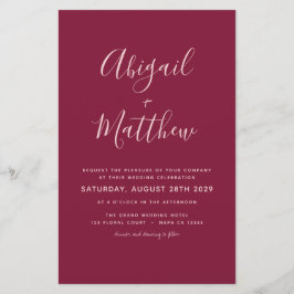 Budget Burgundy Modern Photo Wedding Invitation Flyer