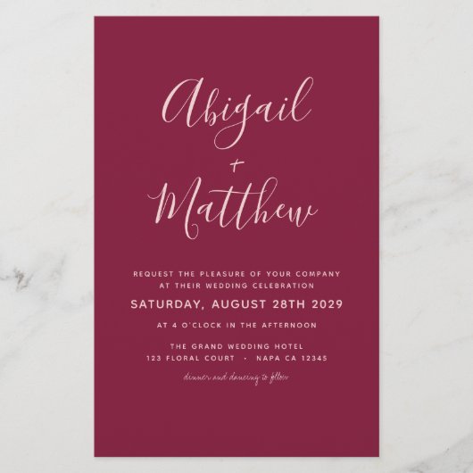 Budget Burgundy Modern Photo Wedding Invitation Flyer (Voorkant)