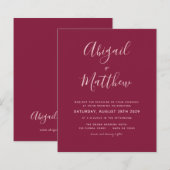 Budget Burgundy Modern Simple Wedding Invitation (Voorkant / Achterkant)