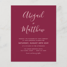 Budget Burgundy Modern Simple Wedding Invitation Flyer