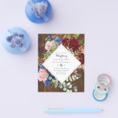 BUDGET Burgundy Navy Bloemige Trouwkaarten Flyer (Enkel)