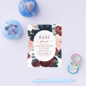 Budget Burgundy Navy Blue Floral Baby shower Flyer (Enkel)