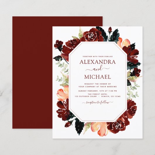 Budget Burgundy Navy Blue Floral Elegant Modern (Voorkant / Achterkant)