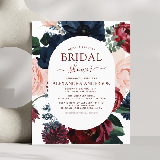 Budget Burgundy Navy Blue Floral Vrijgezellenfeest