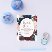 Budget Burgundy Navy Blue Floral Vrijgezellenfeest Flyer (Enkel)