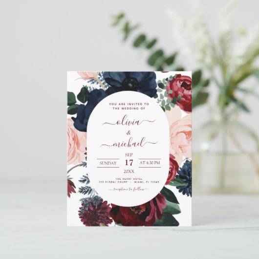 Budget Burgundy Navy Blue Floral Wedding (Staand voorkant)