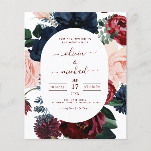 Budget Burgundy Navy Blue Floral Wedding (Voorkant)