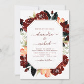 Budget Burgundy Navy Blue Floral Wedding Elegant Kaart (Voorkant)