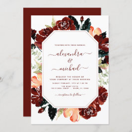 Budget Burgundy Navy Blue Floral Wedding Elegant Kaart