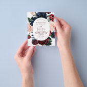 Budget Burgundy Navy Blue Floral Wedding Flyer (Hand)
