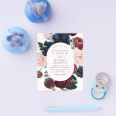 Budget Burgundy Navy Blue Floral Wedding Flyer (Enkel)