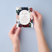 Budget Burgundy Navy Blue Floral Wedding Flyer (Hand)