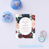 Budget Burgundy Navy Blue Floral Wedding Flyer (Enkel)