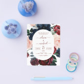 Budget Burgundy Navy Blue Floral Wedding Flyer (Enkel)