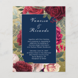 Budget Burgundy Navy Blue Wedding Invitation