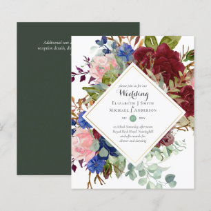 BUDGET Burgundy Navy Floral Wedding Invitations
