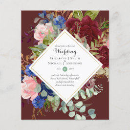 BUDGET Burgundy Navy Floral Wedding Invitations Flyer