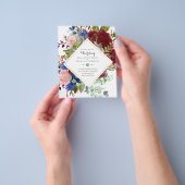 BUDGET Burgundy Navy Floral Wedding Invitations Flyer (Hand)