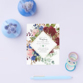 BUDGET Burgundy Navy Floral Wedding Invitations Flyer (Enkel)