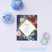 BUDGET Burgundy Navy Floral Wedding Invitations Flyer (Enkel)