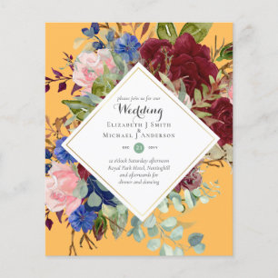 BUDGET Burgundy Navy Floral Wedding Invitations Flyer
