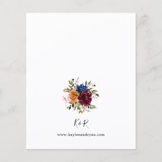 Budget Burgundy & Navy Herfst Floral Wedding V2 Flyer (Achterkant)