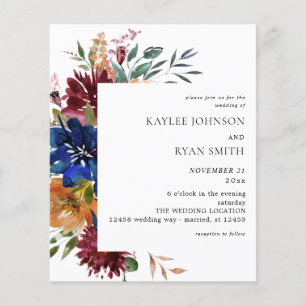 Budget Burgundy & Navy Herfst Floral Wedding V2 Flyer