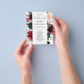 Budget Burgundy Navy Pink Floral Wedding Ceremony Flyer (Hand)