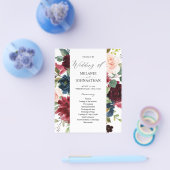 Budget Burgundy Navy Pink Floral Wedding Ceremony Flyer (Enkel)