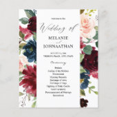 Budget Burgundy Navy Pink Floral Wedding Programme (Voorkant)