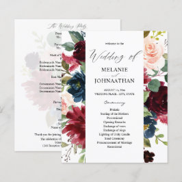 Budget Burgundy Navy Pink Floral Wedding Programme